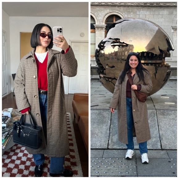 Anthropologie If By Sea Menswear Plaid Overcoat City Coat Brown Academia Small s - Picture 2 of 10